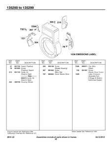 Blower Housing Diagram and Parts List for 135207-0325-XX  Briggs and Stratton Engine